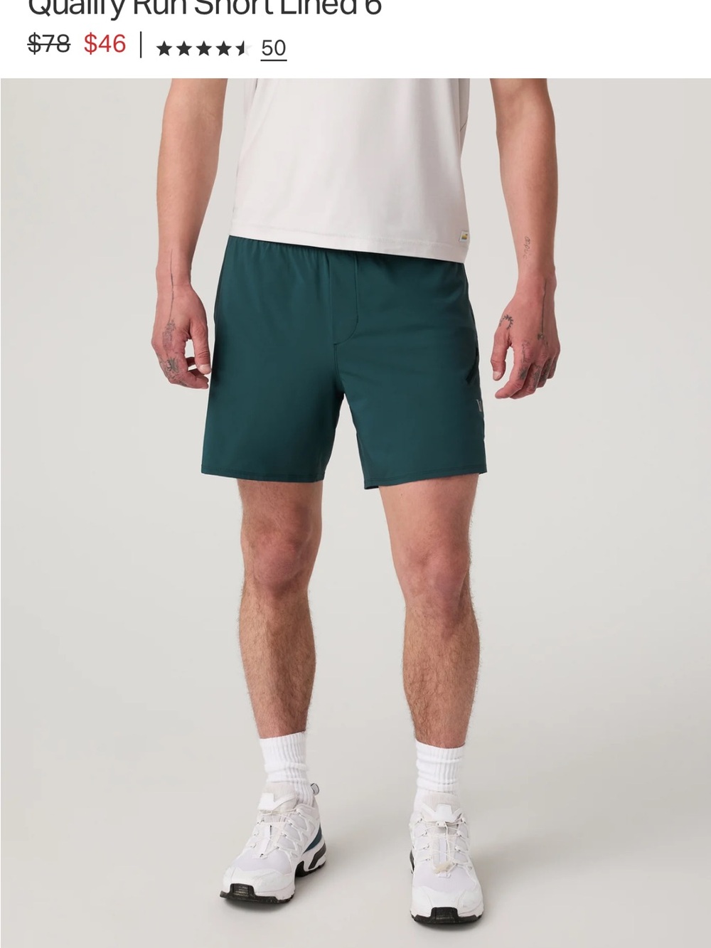 Vuori Qualify Run Short Lined 6" Men's M Deep Sea Mesh Drawstring Pockets